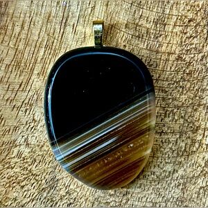 Vintage Osidian & Tigers Eye Stone (Polished) Oval Necklace Charm DeJavu Designs